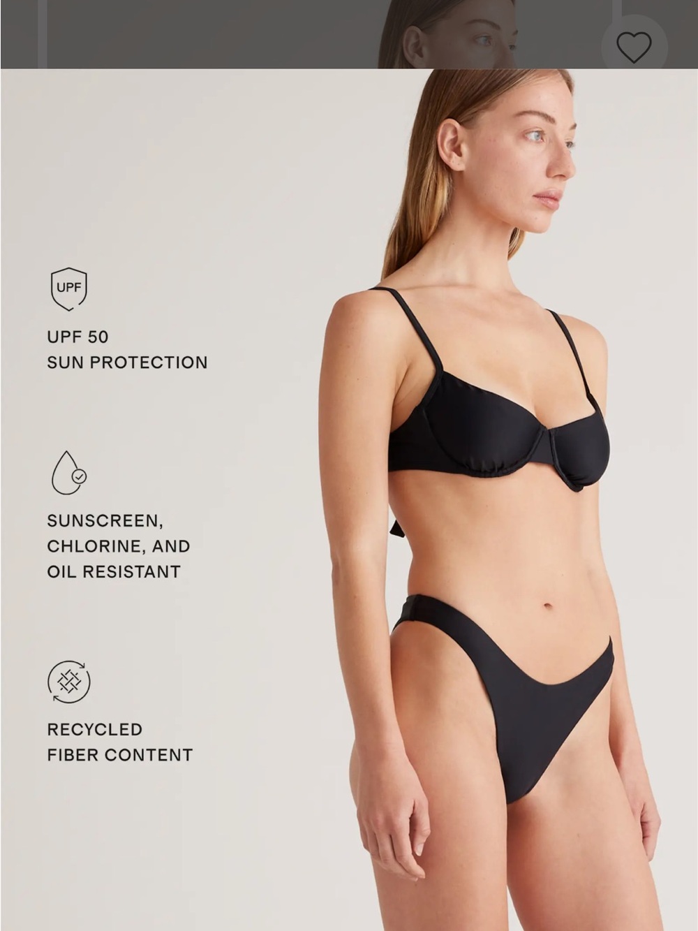 Quince Black Bikini Top with High-Cut Black Bottoms